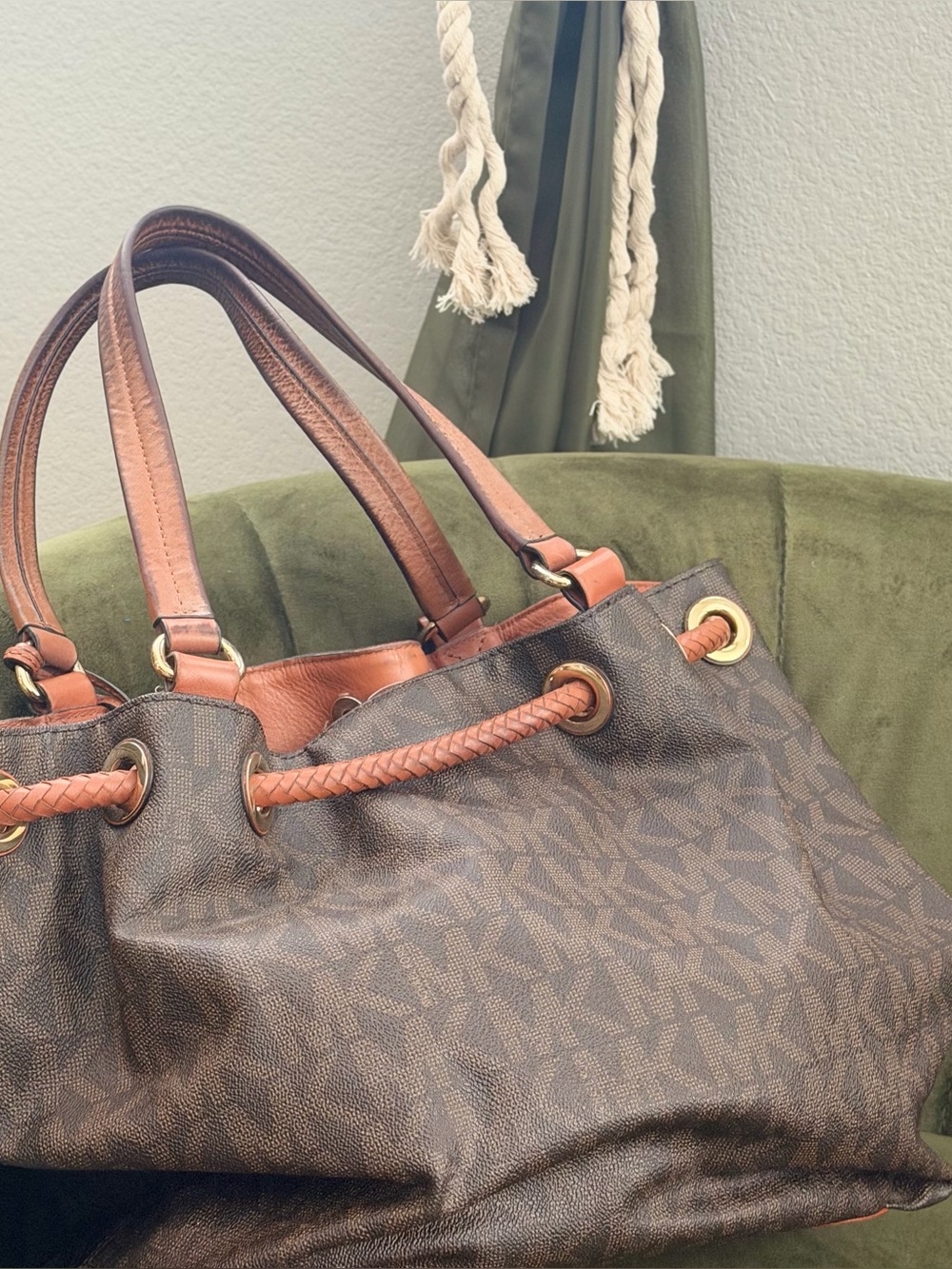 Michael Kors Brown Logo Tote with Tan Tassel Accents - Picture 4 of 6